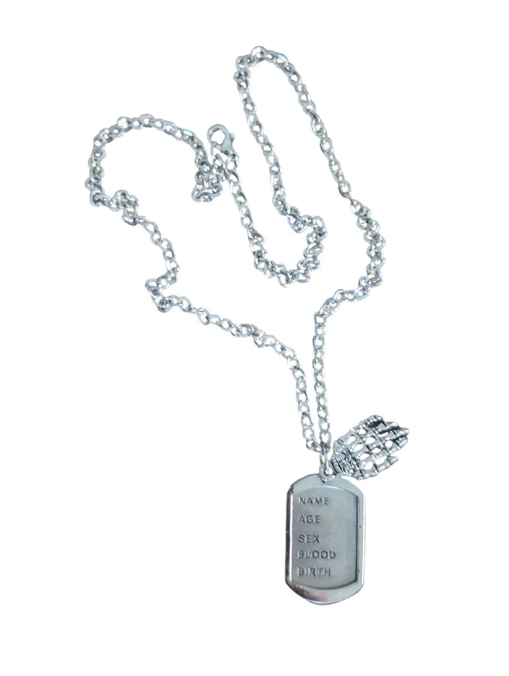 Skeleton Hand Dog Tag Pendant Silver-Tone Necklace